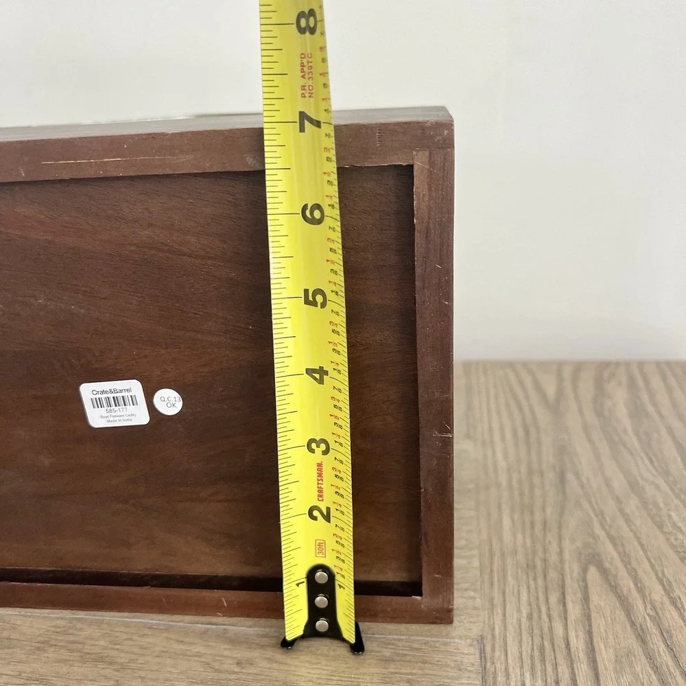 Crate And Barrel Boyd Acacia Wood Flatware Caddy Lacquer Finish Stainless Steel